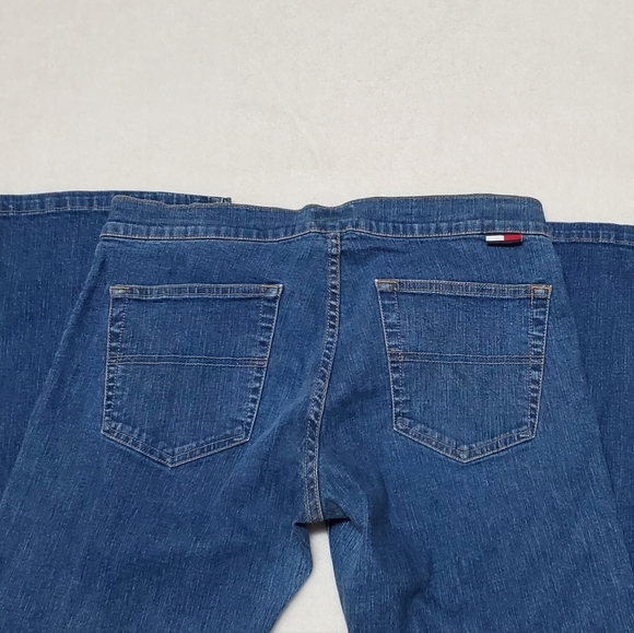 RARE Vintage 90s Tommy Hilfiger Low Rise Leather Lace-up Stretchy Boot Cut Jeans - Picture 9 of 12